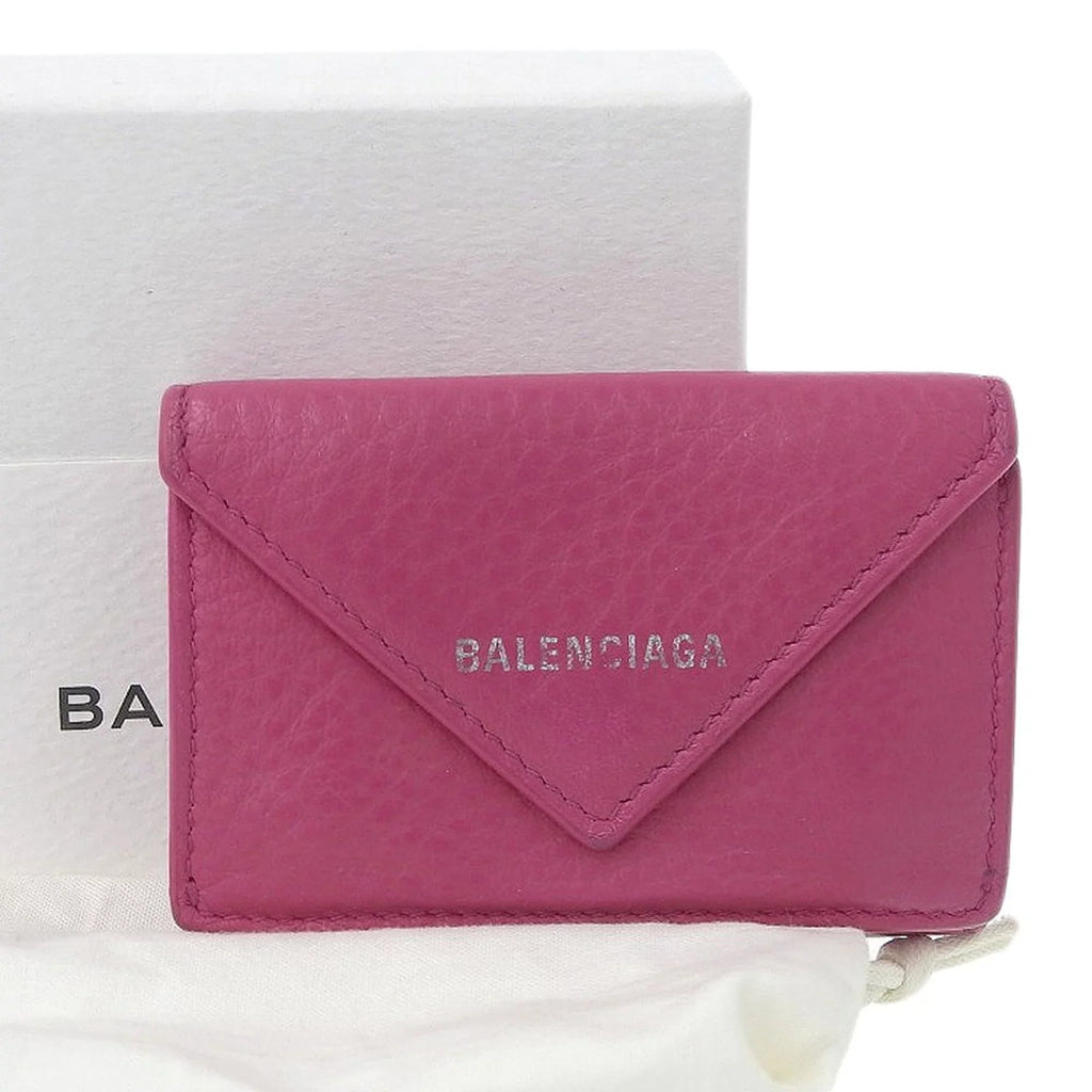 391446 Balenciaga Pre-Owned tri-fold BALENCIAGA pink with hook (Good) mini paper wallet leather
