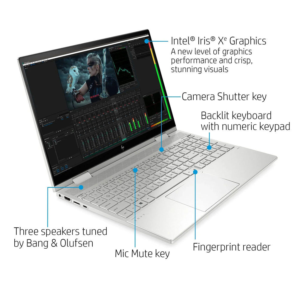 USB 512GB inch 2-in-1 12GB 11th Natural DDR4 i5-1135G7 Keyboard 10 Touchscreen Backlit Silver Envy Xe Laptop 32GB 6 Fingerprint Graphics 2021 15.6 NVMe WI-FI FHD Gen Iris w/ 15-ED1055WM Intel HP Win
