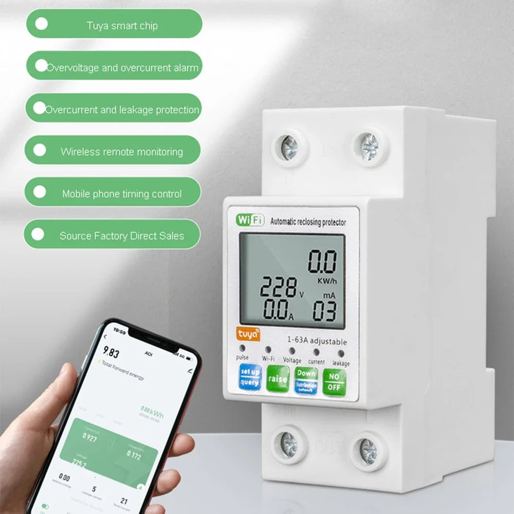 Rail Wattmeter Power Energy Din Home 220V 63A Alice Monitor WIFI Timer 110V Meter Google Meter Smart Alexa Life KWh Smart Xiaomi
