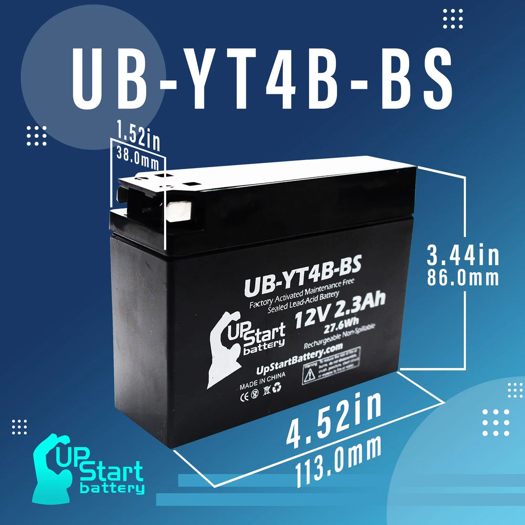 Battery 12V, Replacement SR400 Factory Free, Yamaha Activated, 400CC Battery Motorcycle (FI) 2-Pack 2.3Ah, UpStart Maintenance UB-YT4B-BS 2012 -