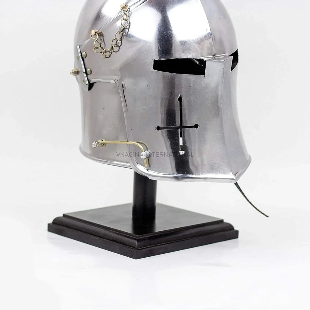 Crusader's Base Barbuta Medieval Costumes Knights Nagina On Props Black Armory For International Templar Wooden Steel Visored Brushed & | Helmet Helm Larpers