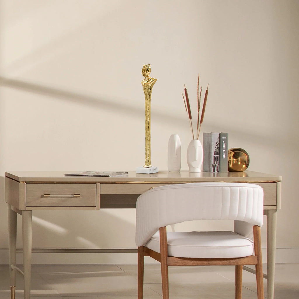 28" Stylized Taylor on Marble Jennifer Gold Decorative White Marble and Base, Roman Home Bust White