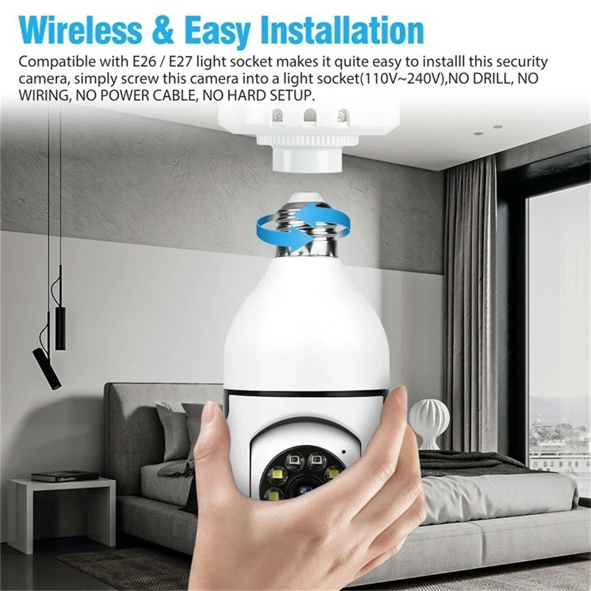 Monitor Infrared with Bulb IP Night HD Vision, 1080P Wireless (Supports 2.4G 2PCS Cam Camera, &5G White E27 WIFI Camera, Security Light Security Wi-Fi)