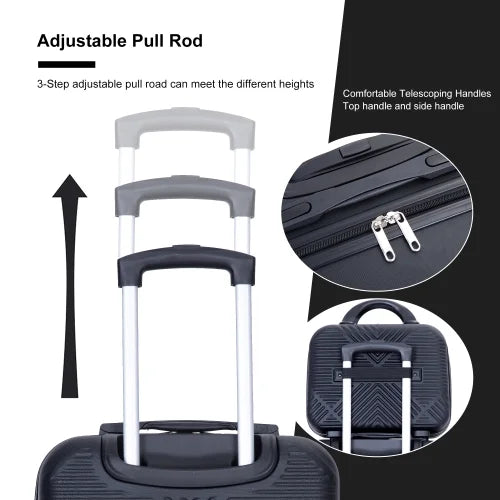 Spinner Wheels, 2Piece Suitcase ABS Zateety Sets BLACK , Lightweight Luggage