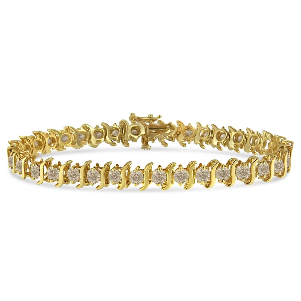 color, (J-K 14K 6.0 Gold-Plated clarity) Sterling - Yellow Classic Diamond "S" 7.5" Silver Round-Cut Bracelet Cttw I1-I2 Link .925