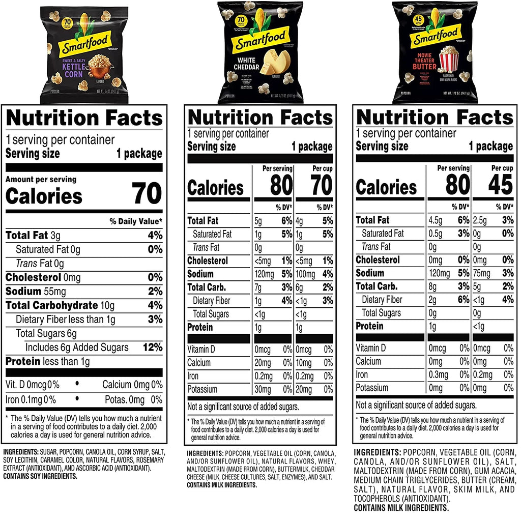 Pack Cheddar, Popcorn Snacks, Bags, & pack) 40 Corn Smartfood Variety Kettle Movie Theater Multipack White Flavor 0.5 (2 Count Butter oz