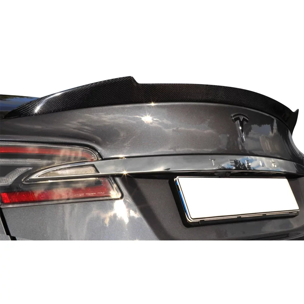 Spoiler S Compatible 12-23 Carbon H Fiber Tesla Style 2013 Motorsports 2012 CF 2018 2016 Rear 2017 with 2014 2015 Model Wing - Ikon Trunk