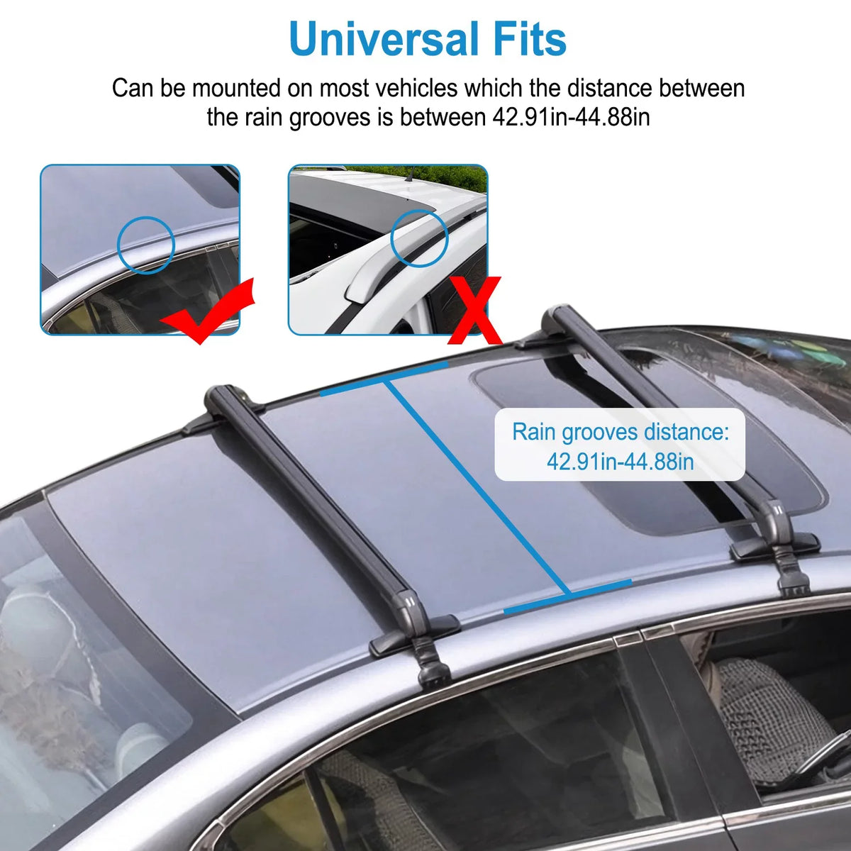 Adjustable Anti-Theft Pieces Luggage-2 Car Bar, for 43in Frame Cargo Crossbar Hooks Window Universal Lock Kayak Rack Bike Cross Roof with
