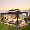Hardtop Double Gazebo Garden, Frame with Aluminum Patio, Erommy for and Roof Polycarbonate Lawns 10'x13'