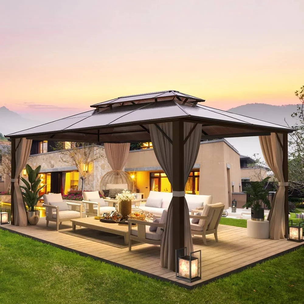 Hardtop Double Gazebo Garden, Frame with Aluminum Patio, Erommy for and Roof Polycarbonate Lawns 10'x13'