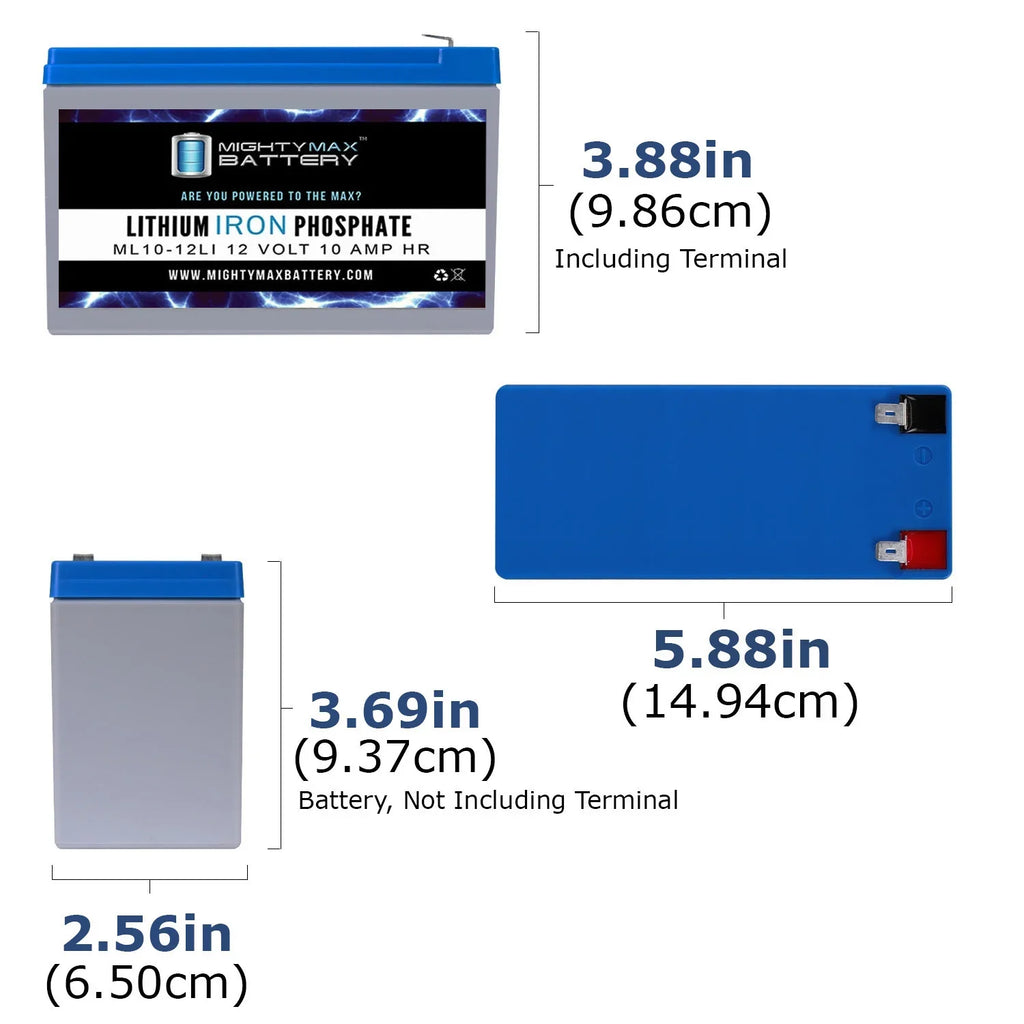 2 Battery WP6.512 Lithium - Pack 10AH Dynacell Compatible with Replacement 12V