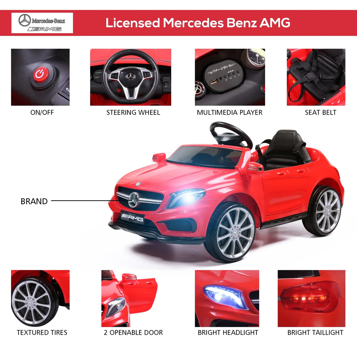 Licensed on Remote Music Age Car Red Kids Child, Control Mercedes Lights Ride 6V Benz W/ TOBBI 3-6