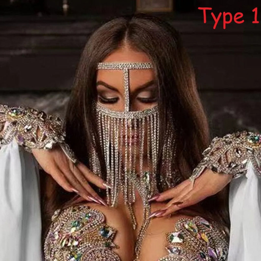 Mask Accessories Rhinestone Crystal Tussle Face Women Jewelry Halloween
