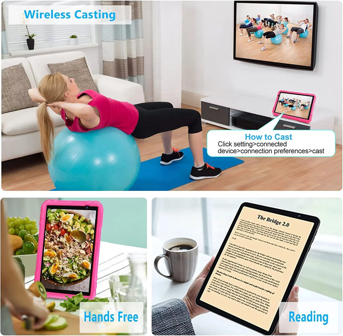 Touchscreen Split Kids 10 Pink Tablet Case Screen 4GB Tablets Drop-Proof Wifi 11 RAM inch IPS Android 64GB ROM HD