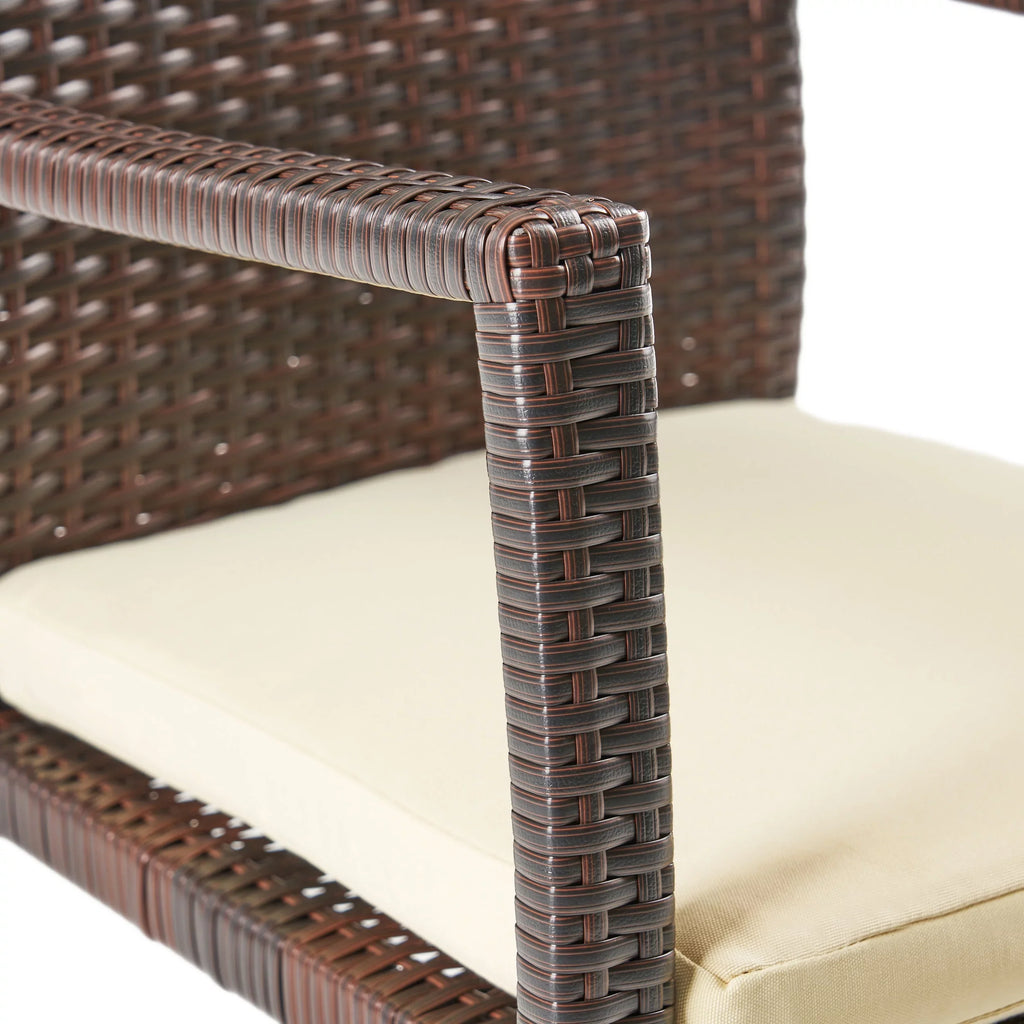 Set, Outdoor Cream Wicker Expandable Seater and Maxwell 8 Brown, Wood Dining