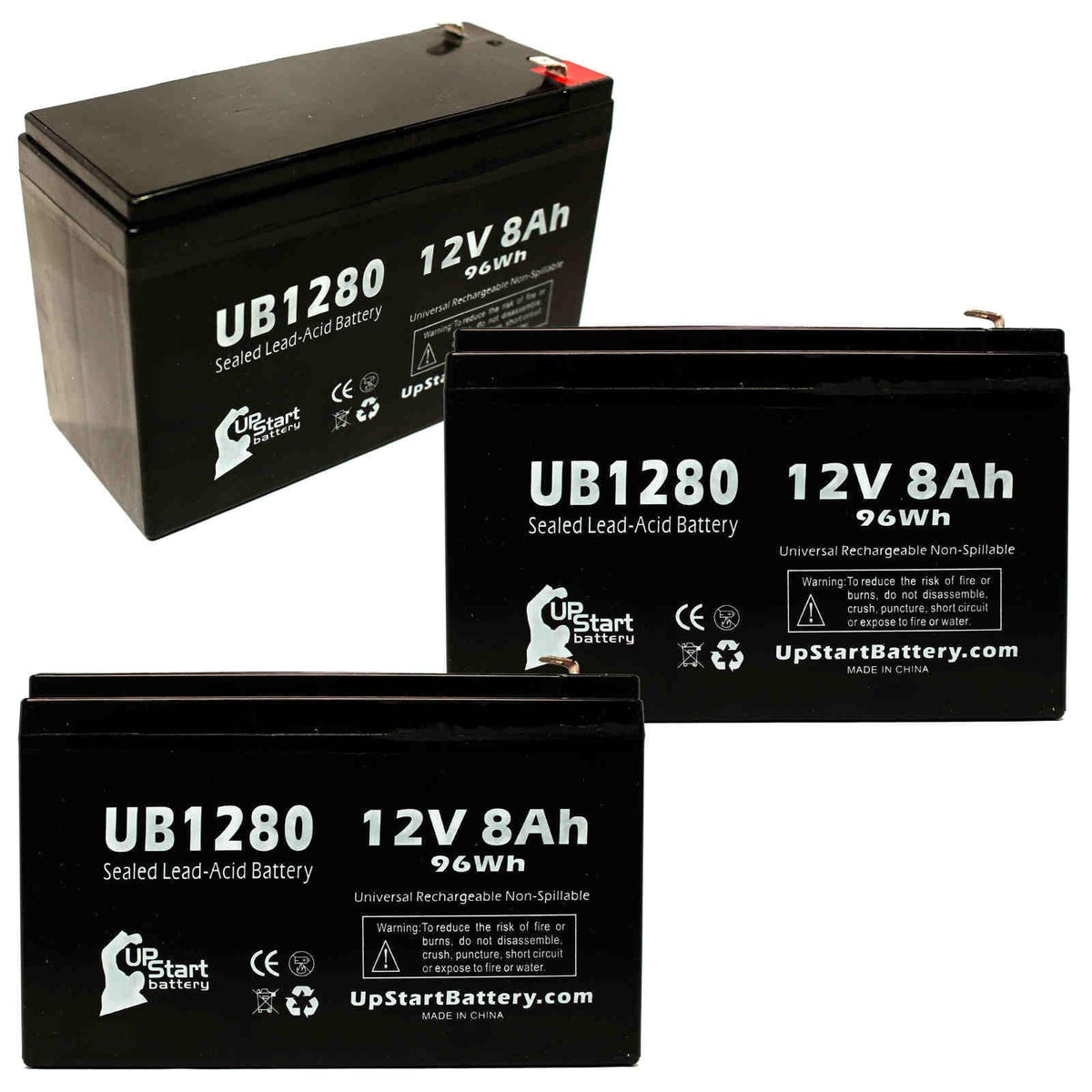 '- Battery Sealed UB1280 F1 (12V, F2 Compatible 6 Includes F1 Pack SLA) Opti-ups Replacement Terminal, Terminal 8000mAh, - Universal 3x Battery 280ES Acid AGM, 8Ah, - Adapters Lead to