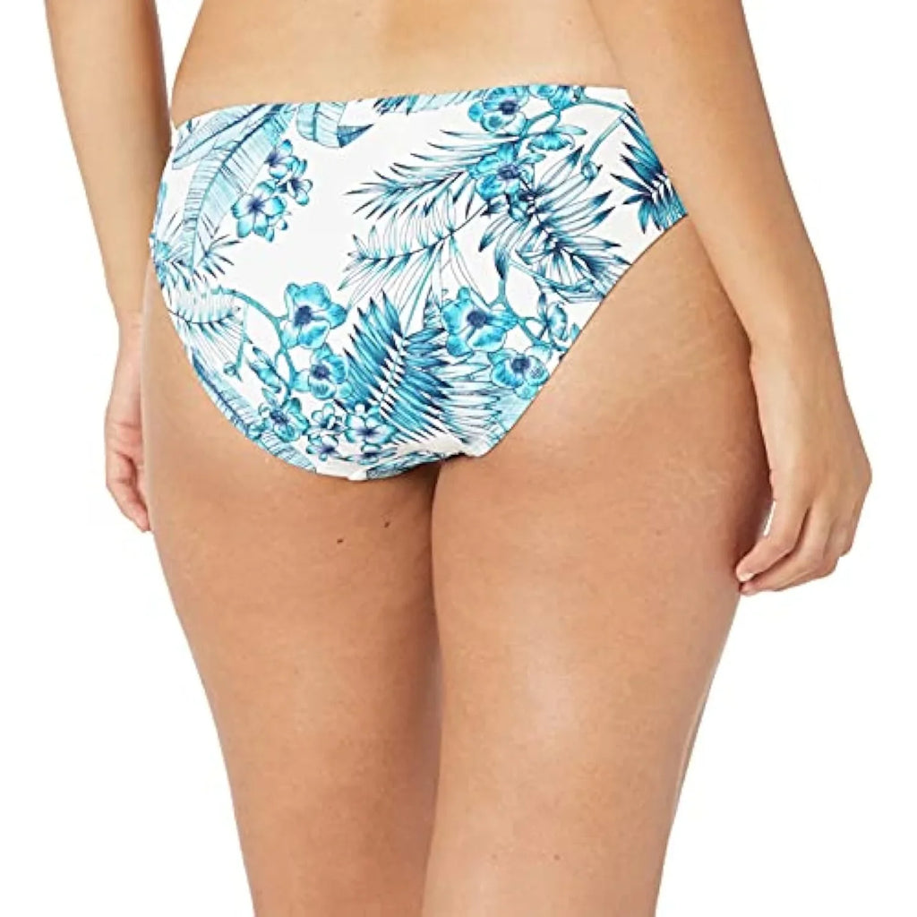 4 La Women's Bikini Aquamarine/Tranquility Side Blanca Palm, Bottom, Shirred Swimsuit Hipster
