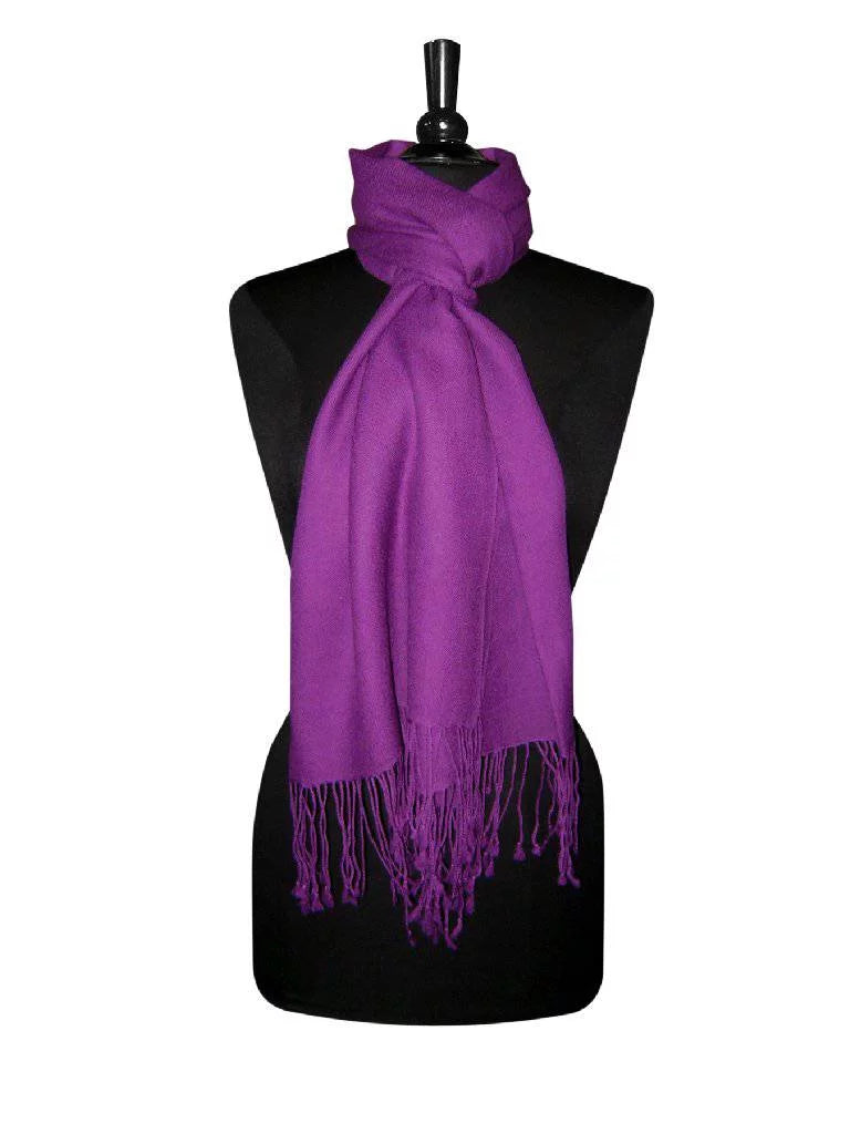 100% INDIGO Pashmina Wool Womens Shawl Scarf Solid Biagio PURPLE Wrap Color