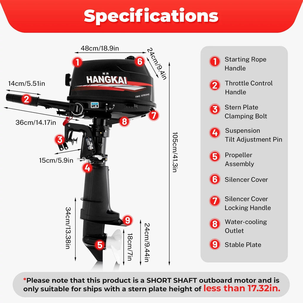 Engine CNCEST Inflatable Outboard 2-Stroke System Water Boat Motor Fishing Motor Hp 6 Cooling