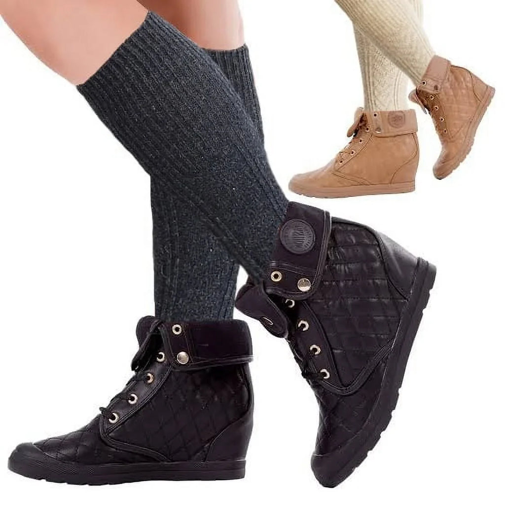 Women Cable High Knit Winter 6 Socks Knee tone Pairs two Boot sumona
