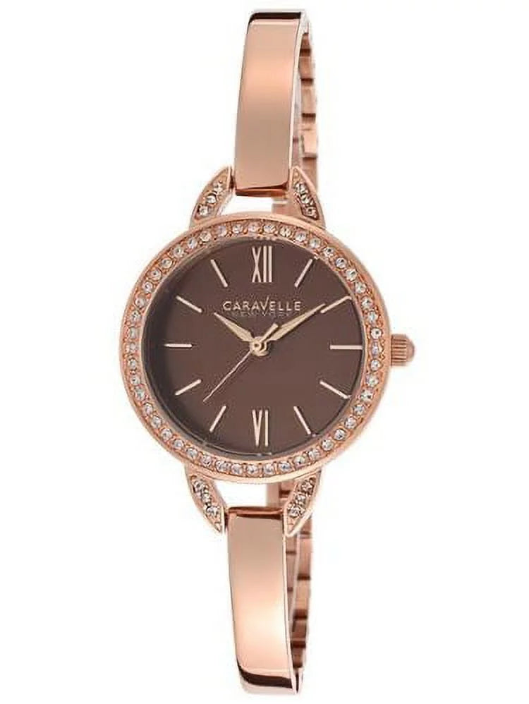 Plated Ion Steel Stainless Movement: Rose Dial New Gold Ny York Brown Tone Women's Caravelle Quartz