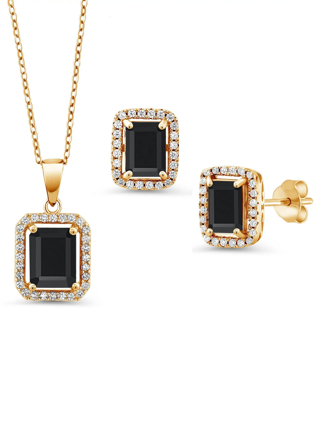 Yellow | Plated Set Black Gem Birthstone Cttw with 6.13 | Earrings inch Jewelry For | 9X7MM and Emerald December Silver Pendant Gold Gemstone 18K | and Stone King Women Cut 18 Onyx Chain Silver 8X6MM