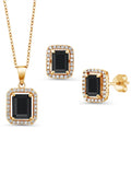 Yellow | Plated Set Black Gem Birthstone Cttw with 6.13 | Earrings inch Jewelry For | 9X7MM and Emerald December Silver Pendant Gold Gemstone 18K | and Stone King Women Cut 18 Onyx Chain Silver 8X6MM