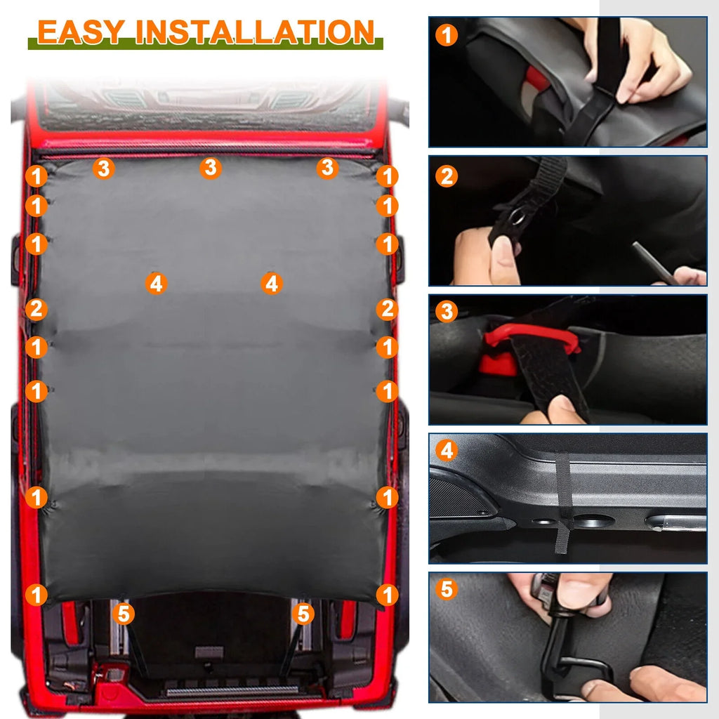 Soft Top Wrangler Top Roof 2-Door PU 2007-2017 JK Black Leather Top Extended Cover Anti-UV Jeep Bikini for