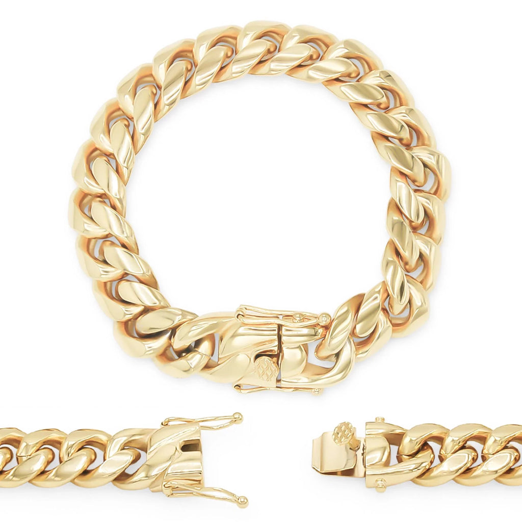 mm Jewelry Plated Fashion BEBERLINI Cuban Bracelet Curb Gold Stainless 16 14K Steel 9" for Adult Link Chain Men