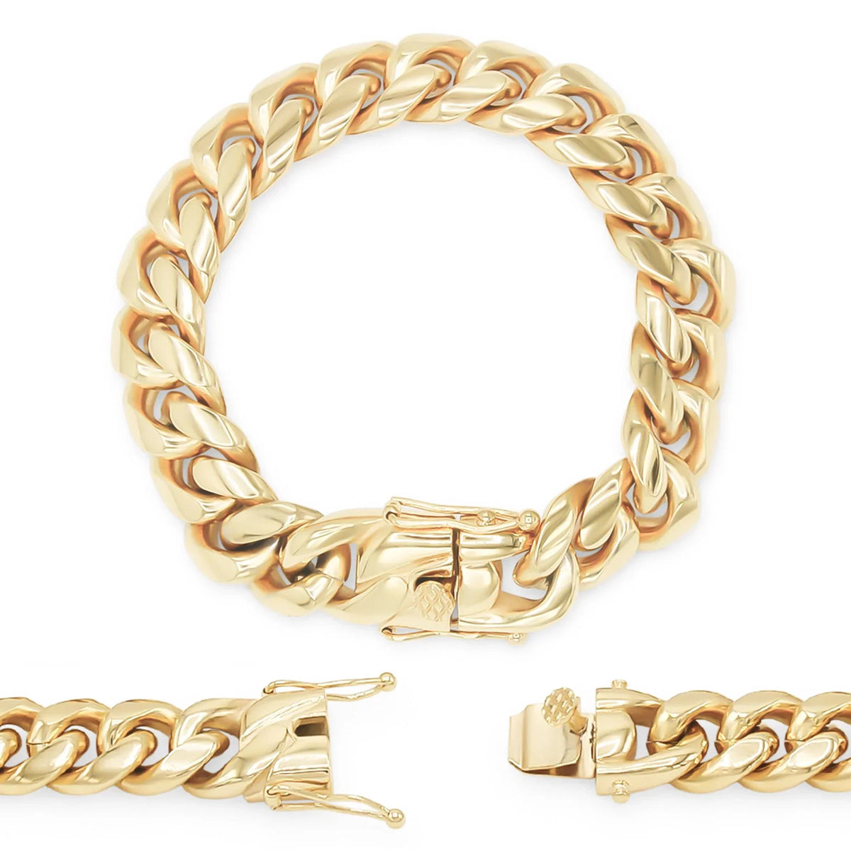 mm Jewelry Plated Fashion BEBERLINI Cuban Bracelet Curb Gold Stainless 16 14K Steel 9" for Adult Link Chain Men