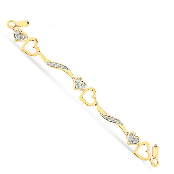 Wave Diamond Cttw 1/10 4"-10" .925 Gold Sterling Bolo 14K Color, Bracelet (I-J and Silver Adjustable I3 Hearts Plated Clarity) Yellow