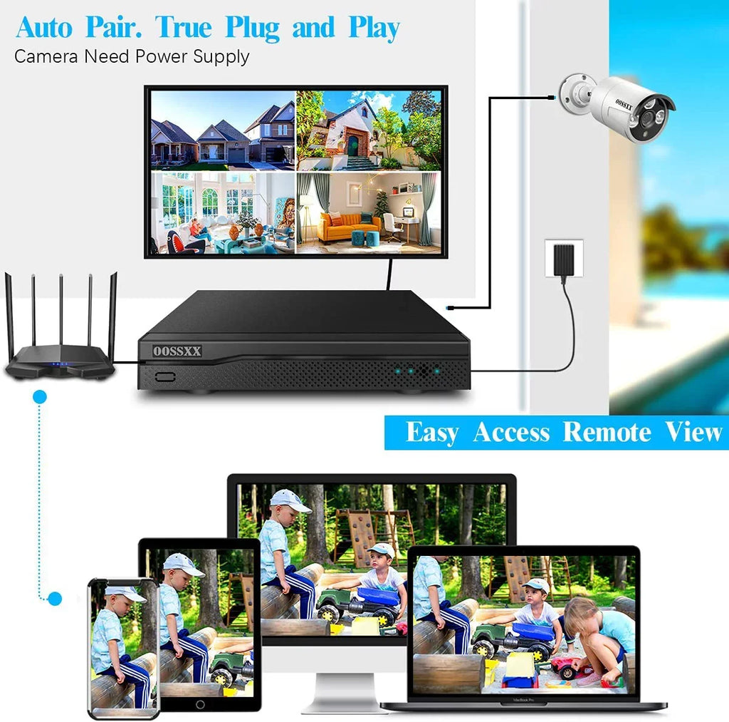 Drive, without Security 4Pcs 3.0MP System, Kits Hard Wireless 2K Dual Security Camera Surveillance Cameras WiFi Antennas Outdoor NVR