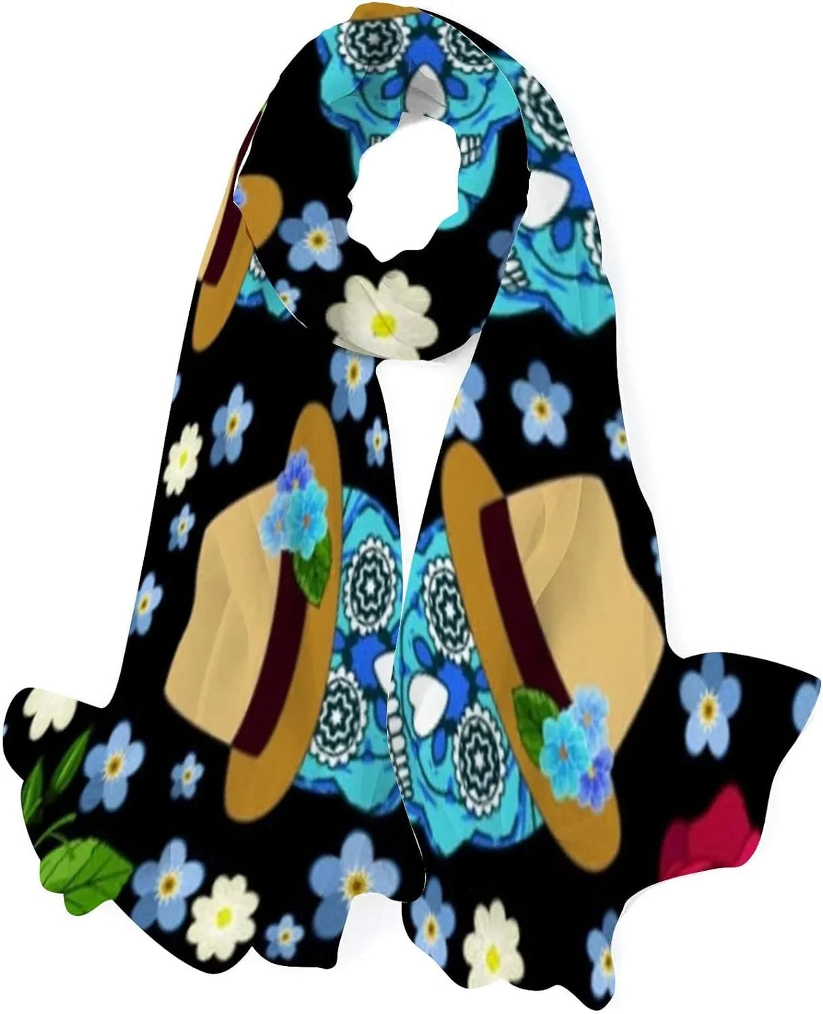 Scarf Feather Silk Lightweight And Ethnic Hyjoy Girls Scarves Wrap Skull Women Shawl Long for Neck