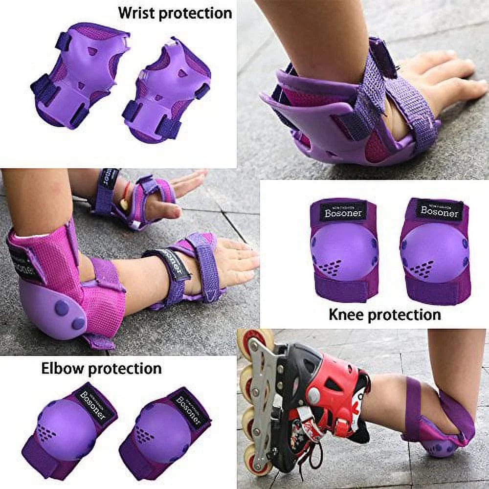 Pads Child Skateboard, Small Guards for Skating, Cycling, years) Scooter Knee Inline for Wrist Sports Gear Set Bike, Pads BMX BOSONER Roller Set Riding Protective Purple (3-7 Skates, Kids/Youth Years, Elbow