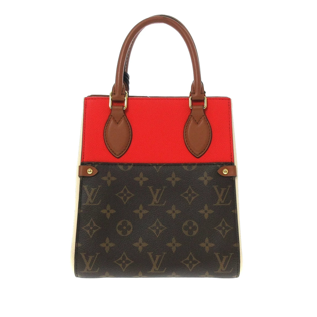 Fold PM (Good) Satchel Authenticated Canvas Louis Pre-Owned Brown Tote Vuitton Unisex Monogram