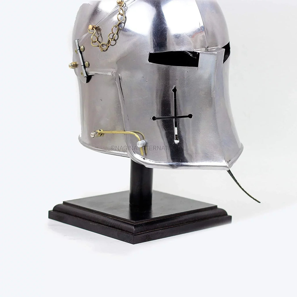 Crusader's Base Barbuta Medieval Costumes Knights Nagina On Props Black Armory For International Templar Wooden Steel Visored Brushed & | Helmet Helm Larpers