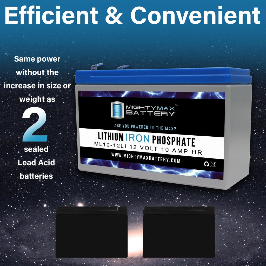 2 Battery WP6.512 Lithium - Pack 10AH Dynacell Compatible with Replacement 12V