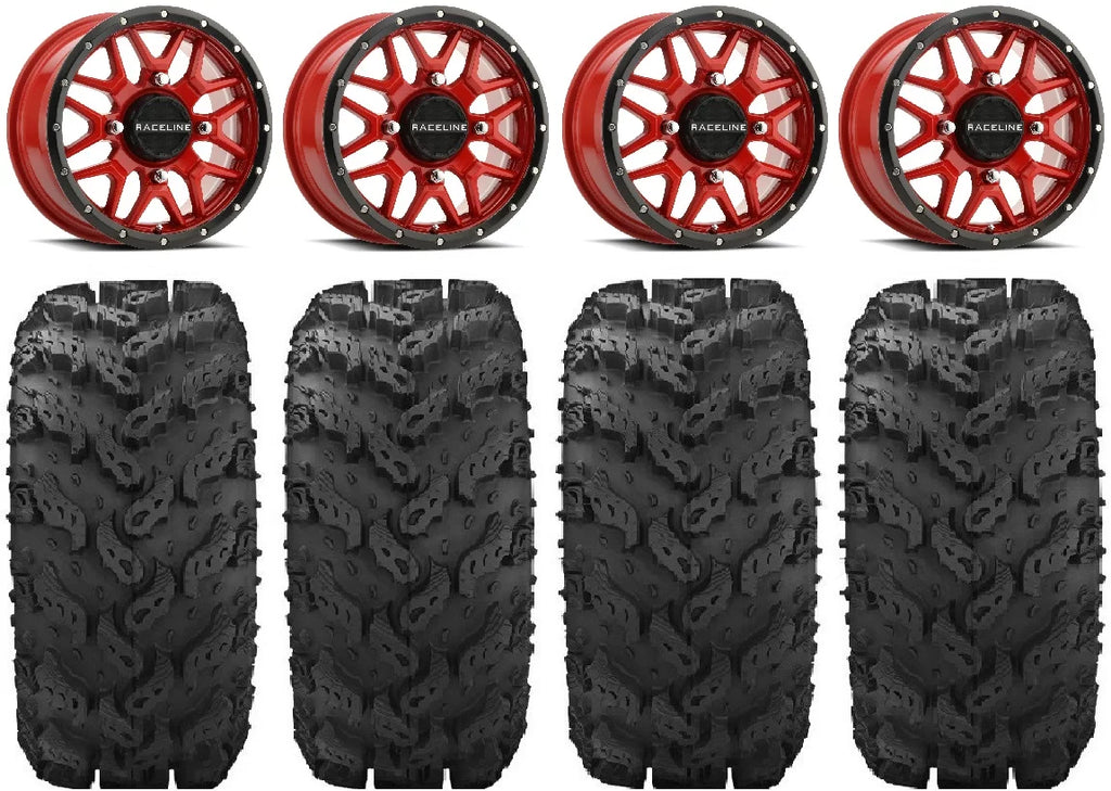 Wheels 28" 14" Krank Red Reptile FXT Mule Pro Tires Raceline Kawasaki