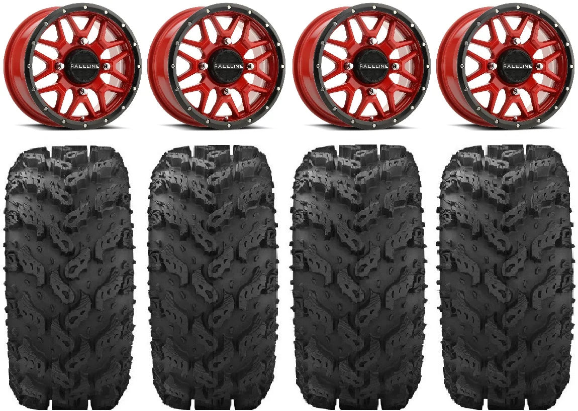 Wheels 28" 14" Krank Red Reptile FXT Mule Pro Tires Raceline Kawasaki