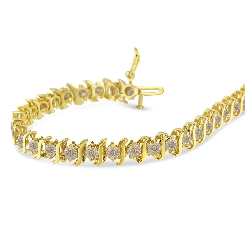 color, (J-K 14K 6.0 Gold-Plated clarity) Sterling - Yellow Classic Diamond "S" 7.5" Silver Round-Cut Bracelet Cttw I1-I2 Link .925