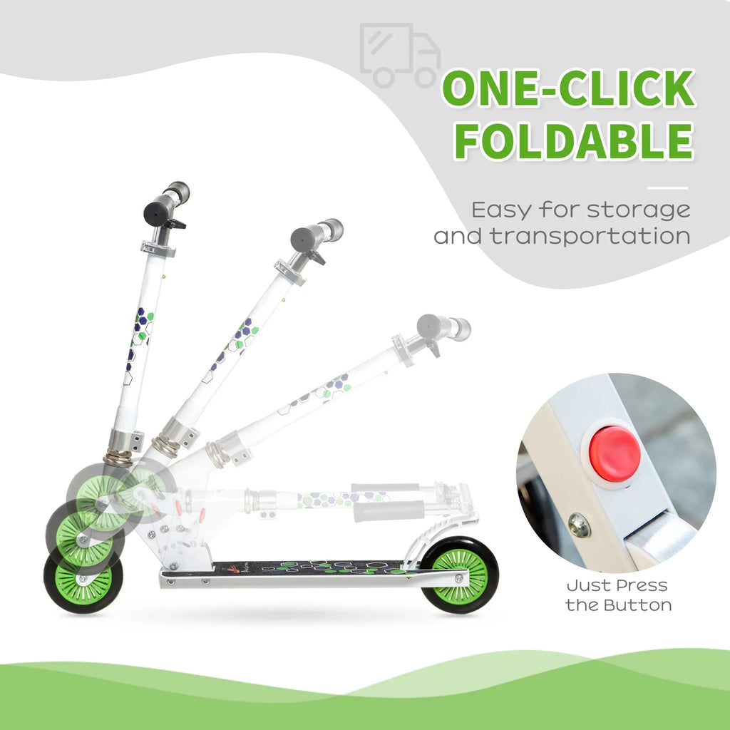 Adjustable Dual Girls, Brake Aosom Kick White One-click Rider Kids for Folding w/ Durable Handlebar, Kickstand, Wheels Sturdy Boys & with and Scooter Push Bearings, System,