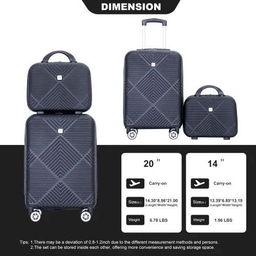 Spinner Wheels, 2Piece Suitcase ABS Zateety Sets BLACK , Lightweight Luggage