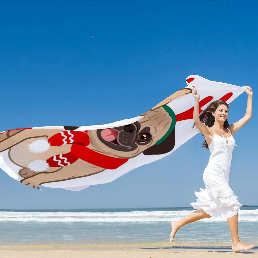Wrap Pug Girls Long Lightweight Silk Scarves Women Scarf Neck Shawl Dog for White Christmas Hyjoy On