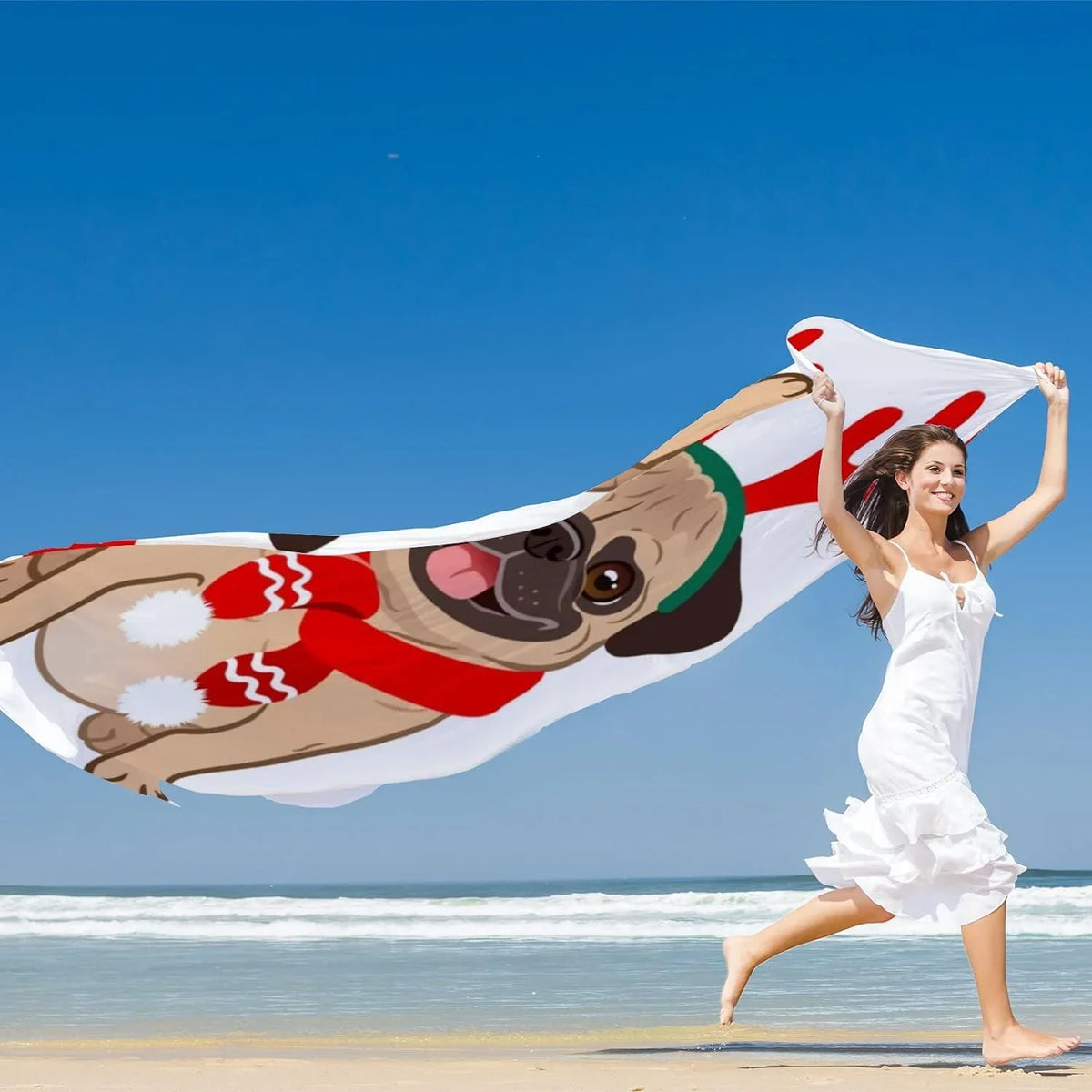 Wrap Pug Girls Long Lightweight Silk Scarves Women Scarf Neck Shawl Dog for White Christmas Hyjoy On
