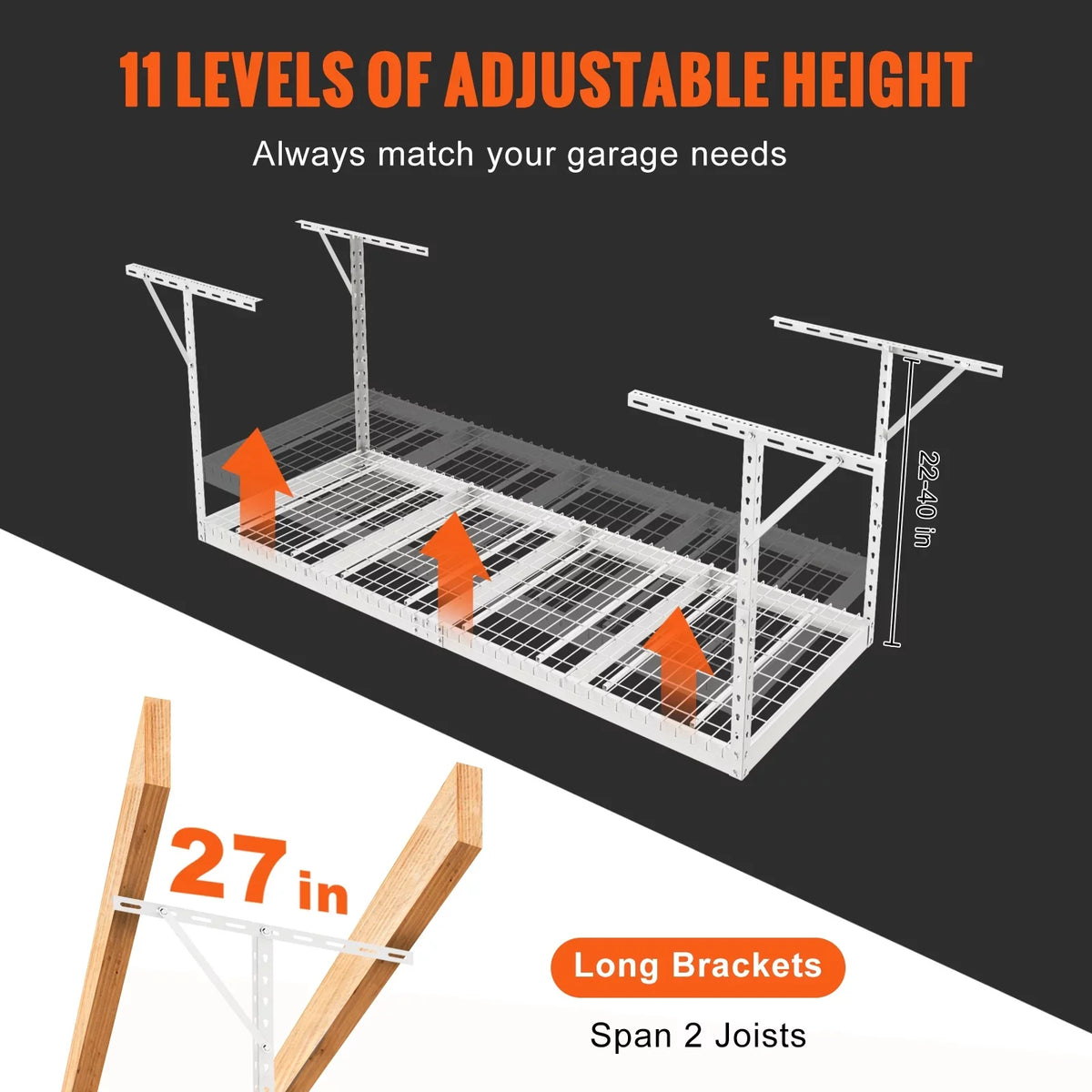 36x96in VEVOR 600lbs Garage Rack Ceiling Adjustable Storage White Rack Overhead