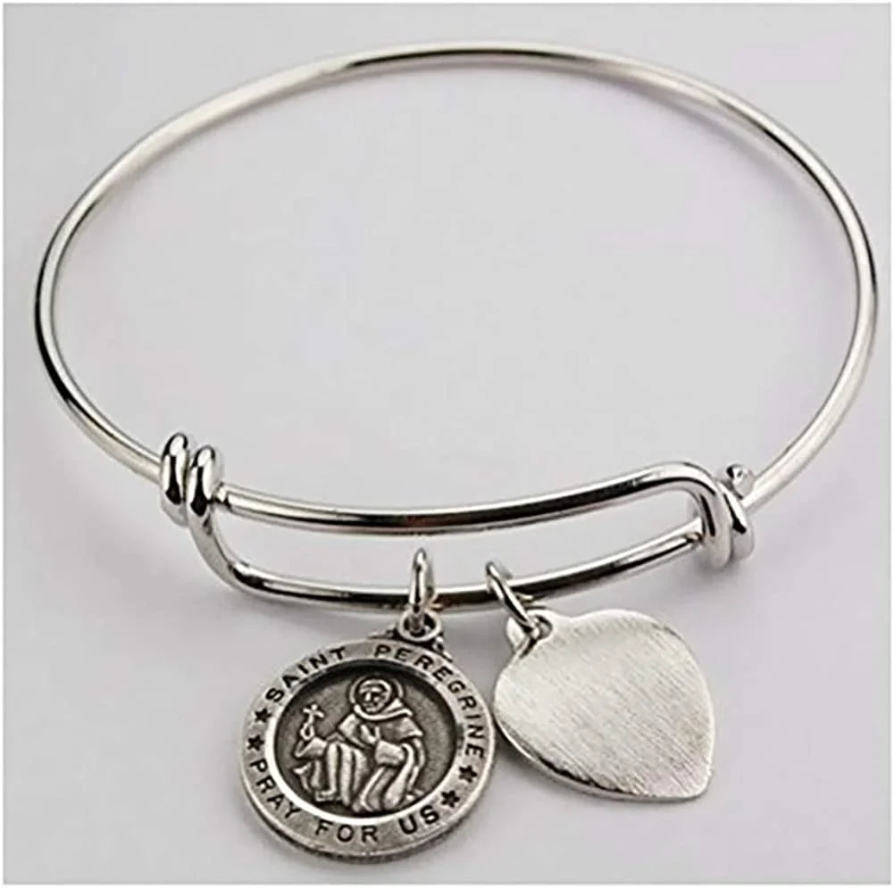Medal Adult 2 St Bracelet Diameter Peregrine Pewter Patron 3/4" Saint Cancer