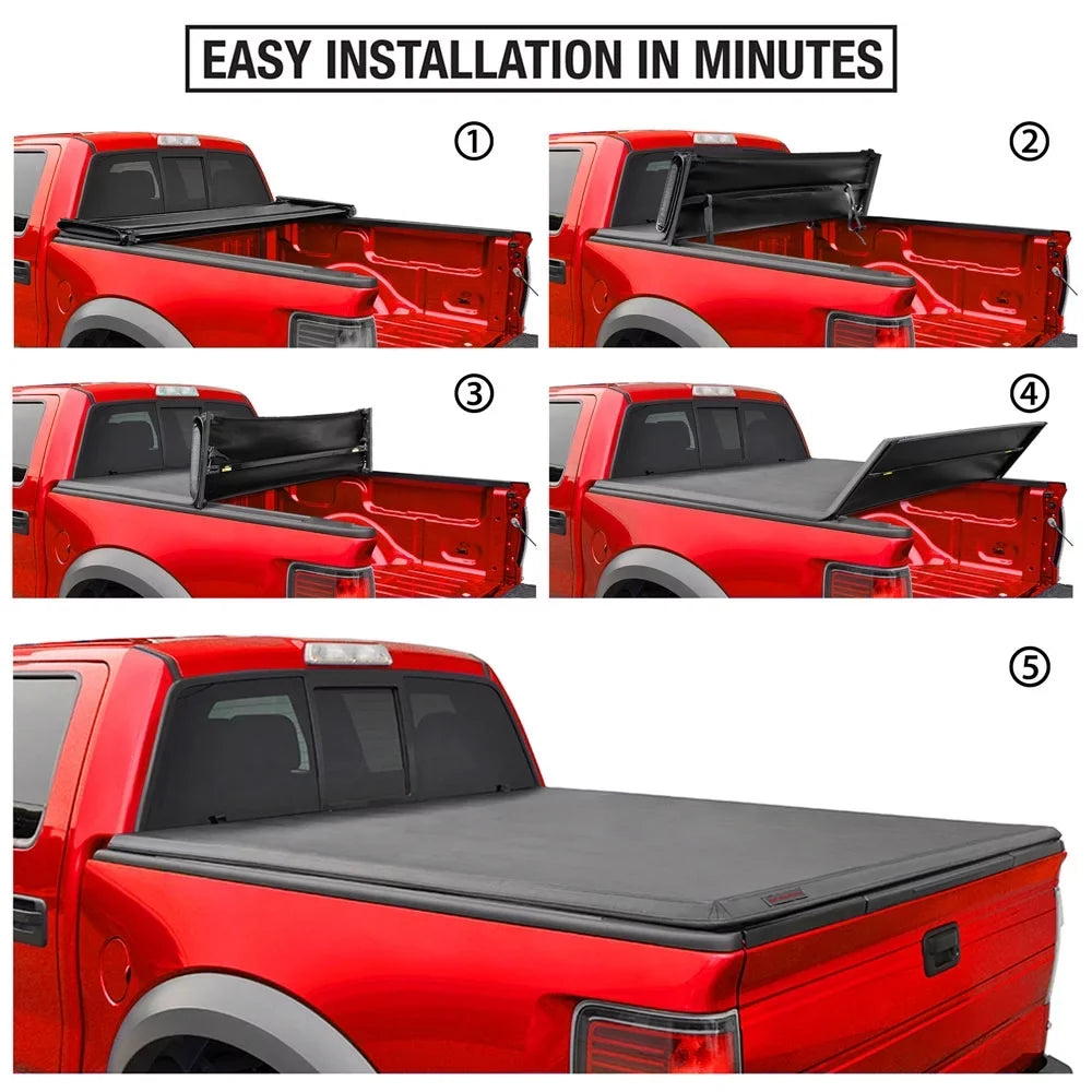 Soft Cover Truck 1500; 2009-2018 Tonneau Bed MaxMate Bed Dodge Classic 5'7" Quad-fold (67") 2019-2023 Ram Compatible | TCD484015 | with