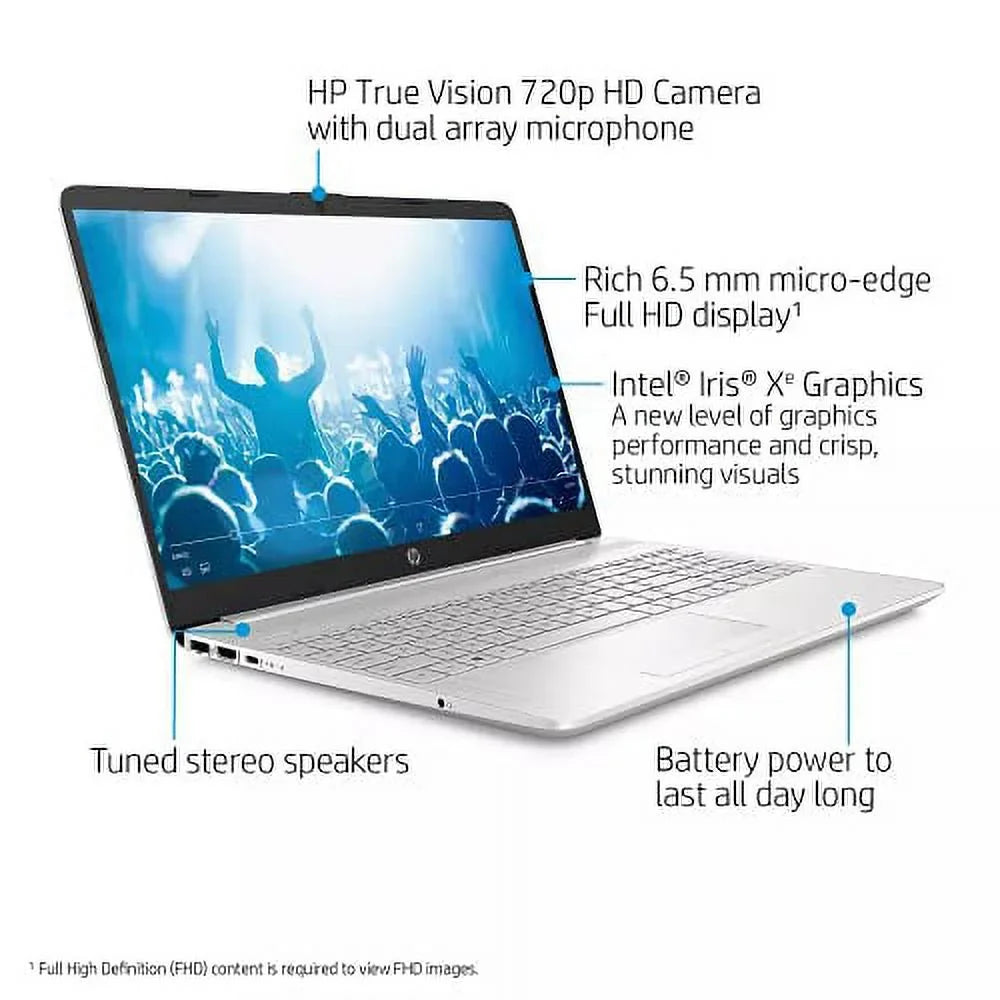 Xe WiFi 256GB SSD Backlit DDR4 Accessories 16GB Silver PC Keyboard Graphics HP i5-1135G7 BT Iris Laptop Webcam Windows 10 HD 2022 4-Core NVMe w/RE RJ45 AC USB-C Touchscreen Intel 15.6" HDMI