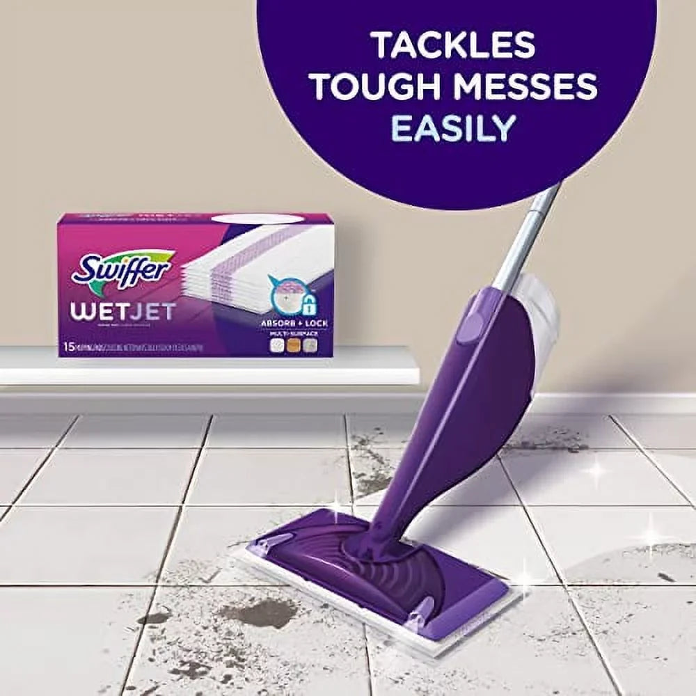 Cleaner and 10 Hardwood Mop, Power Mop Spray WetJet Floor Swiffer Starter 1 Batteries Includes: Kit, Solution, Cleaning Pads,