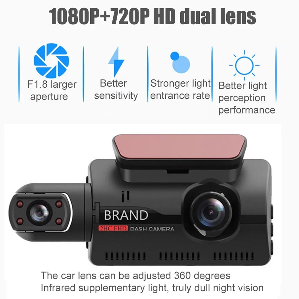 Camera Rear DVR Recorder Cam Video Front Car Dual Dash Lens 1080P and G-Sensor